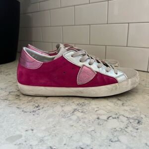 Philippe Model Paris PRSX Low Top Sneakers Size 8.5EU40 Metallic Pink Suede NWOB